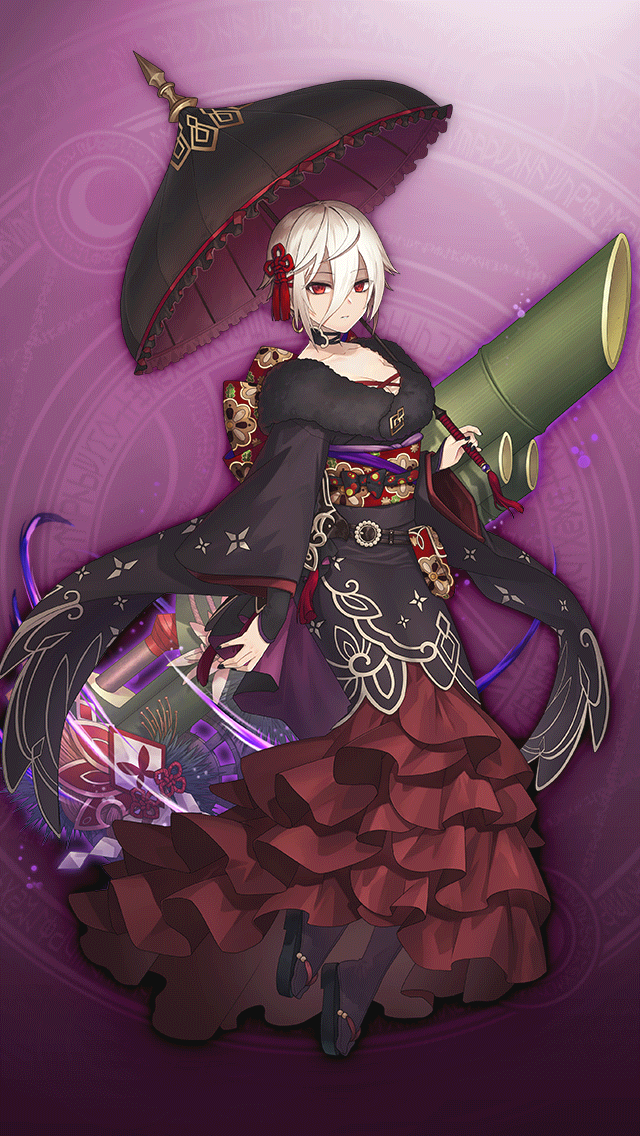格林笔记、morrigan (grimms notes)、morrigan (shinshun) (grimms notes) 1名女孩 bamboo cannon 黑色项圈 黑色和服 黑色指甲