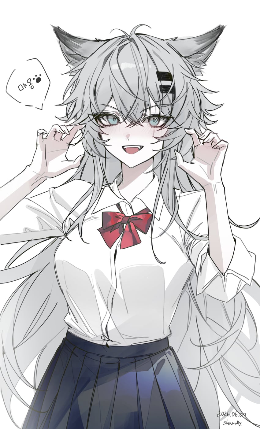 明日方舟、拉普兰德 (明日方舟) 1名女孩 兽耳 黑色裙子 蝴蝶结 蝶形领结