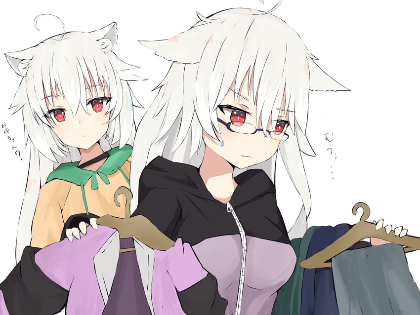原创 2名女孩 惊讶 呆毛 兽耳毛 兽耳