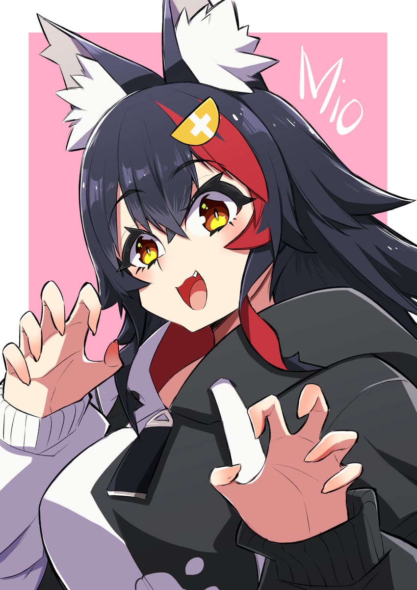 Hololive、大神澪、大神澪 (连帽衫) 1名女孩 异形乳量 (大) 兽耳毛 兽耳 黑发