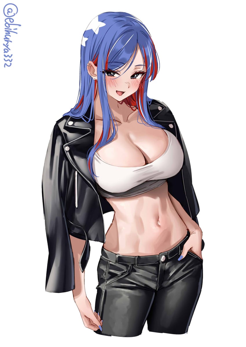 舰队Collection、南达科他（舰队收藏） 1名女孩 作者名 黑色夹克 蓝发 蓝色指甲