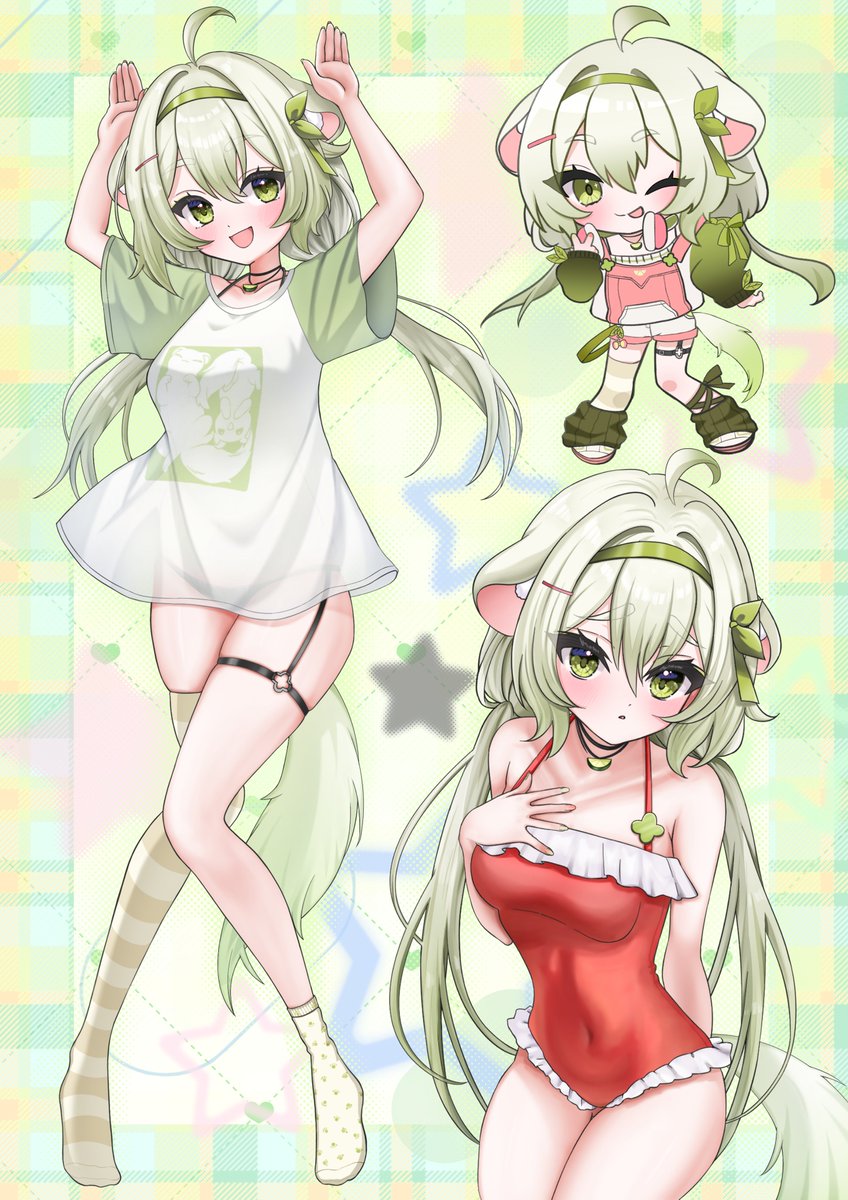 个人势虚拟主播、Vinesauce、Limealicious 1名女孩 呆毛 兽耳 不对称腿部穿着 脸红