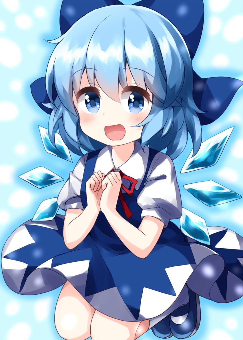 东方Project、琪露诺 1名女孩 :D 蓝色蝴蝶结 蓝色连衣裙 蓝眼