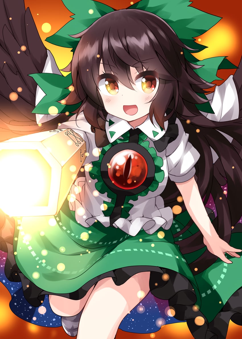 东方Project、灵乌路空 1名女孩 :D 手臂炮 鸟翼 黑色翅膀