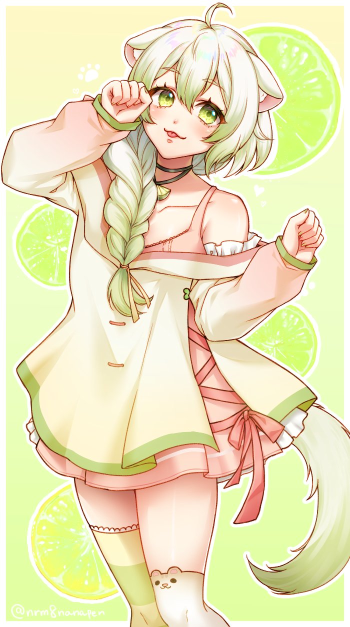 个人势虚拟主播、Vinesauce、Limealicious 1名女孩 呆毛 兽耳 不对称腿部穿着 连衣裙