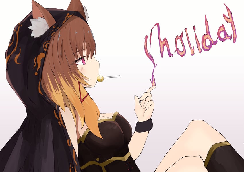 原创 1名女孩 兽耳毛 兽耳 黑色披肩 黑色连衣裙