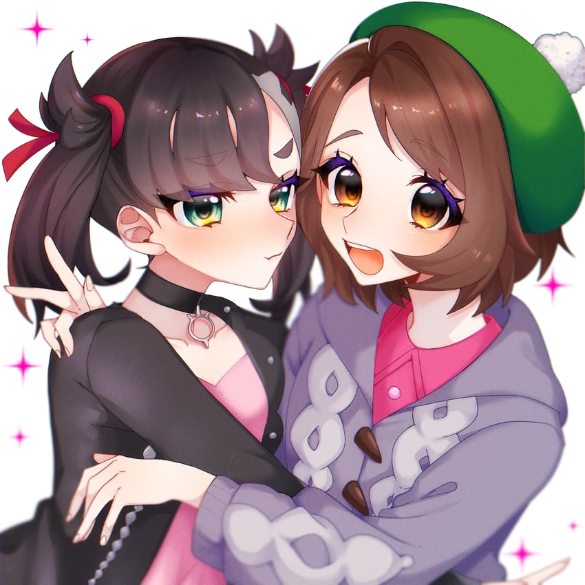 宝可梦、宝可梦 剑/盾、小优 (宝可梦) 2名女孩 :D 黑色项圈 黑色夹克 棕眼睛