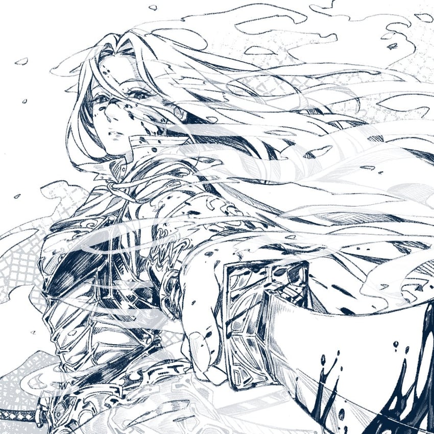 原创 1名女孩 铠甲 血 脸上带血 武器上有血