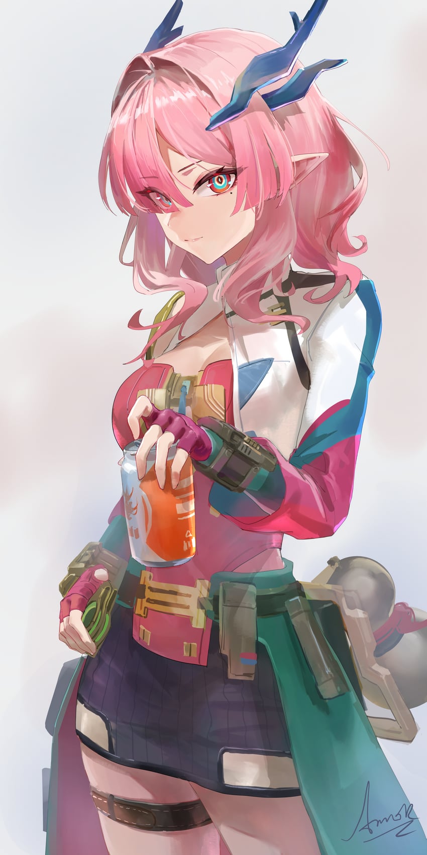明日方舟、明日方舟：终末地、弥伏 (明日方舟) 1名女孩 黑色裙子 乳房 乳沟 闭嘴