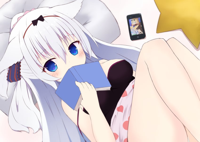 原创 1名女孩 兽耳 露肩 床单 蓝眼