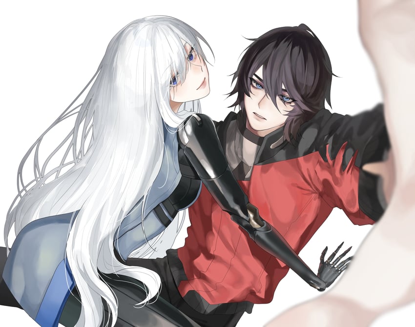 少女前线、AK-12 (少女前线)、AK-12 (MOD3) (少女前线) 1名男孩 1名女孩 黑发 黑裤子 蓝眼
