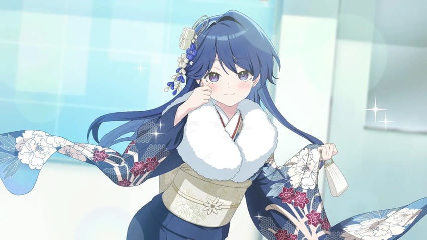 Muv-Luv、Muv-Luv Girls Garden、tsukigase chiyuru 1名女孩 包 蓝眼 蓝发 蓝色和服