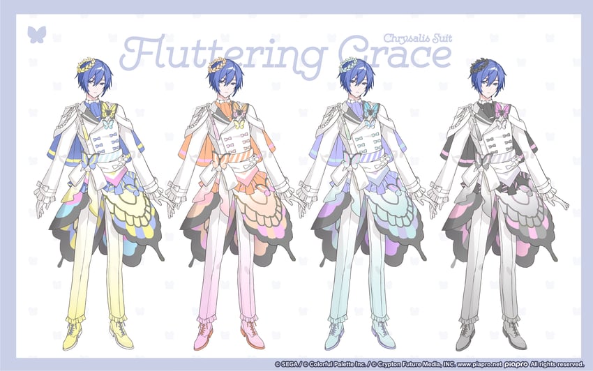 世界计划、VOCALOID、KAITO 1名男孩 蓝眼 蓝发 虫子 蝴蝶