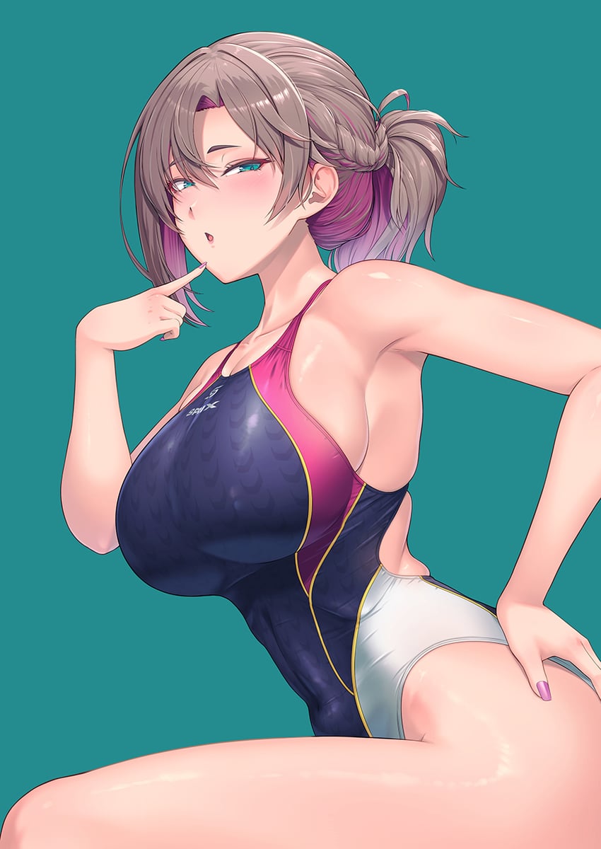 原创 1名女孩 辫子 乳房 挂耳染 竞速泳衣