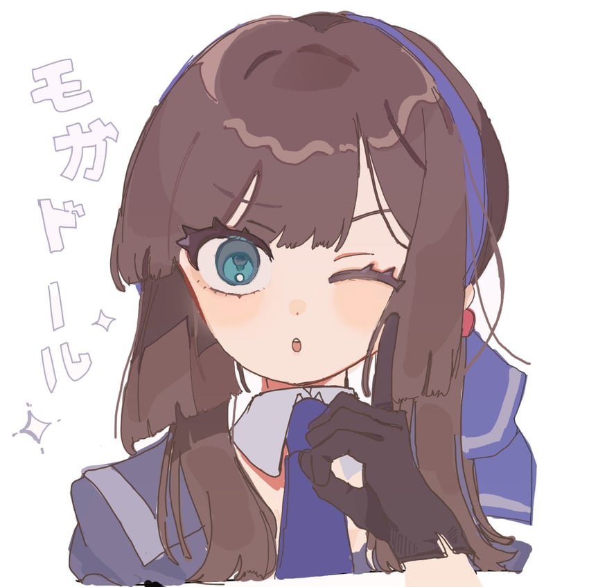 舰队Collection、莫加多尔 (舰队Collection) 1名女孩 黑色手套 蓝眼 蓝色发带 蓝色丝带