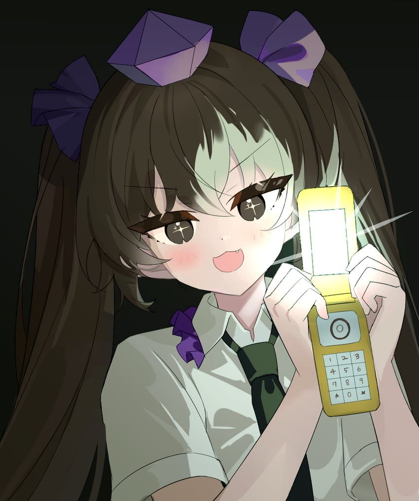 东方Project、姬海棠羽立 +_+ 1名女孩 猫脸笑 黑色背景 黑色领带