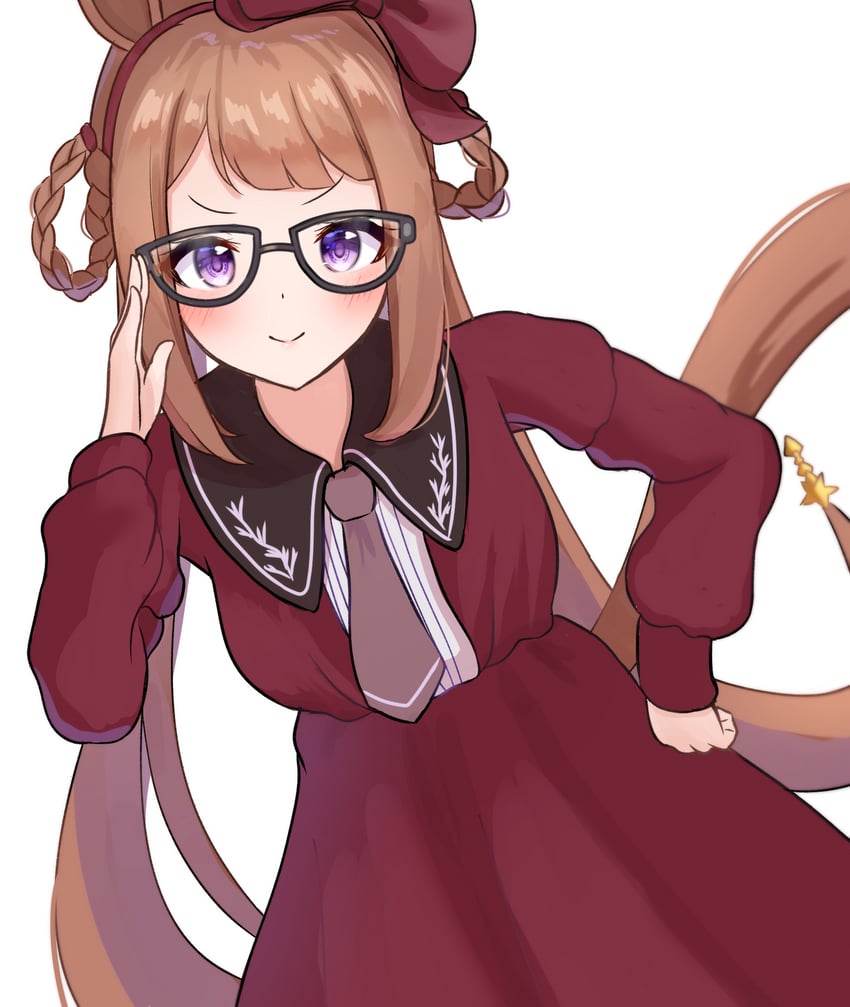 赛马娘、东商变革 (便服) (赛马娘)、东商变革 (赛马娘) 1名女孩 调整眼镜 兽耳 黑框眼镜 脸红