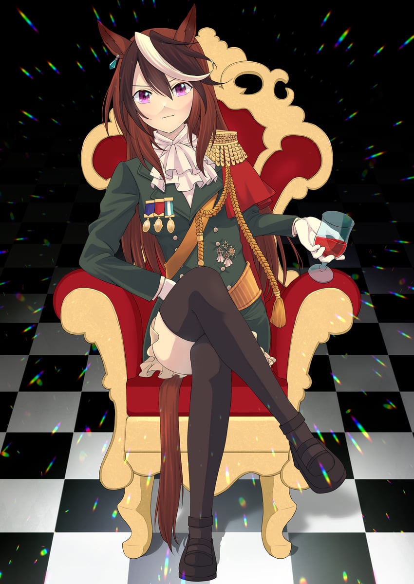 赛马娘、鲁道夫象征 (皇帝之路) (赛马娘)、鲁道夫象征 (赛马娘) 饰绪 兽耳 阿斯科特领巾 黑鞋 黑色过膝袜