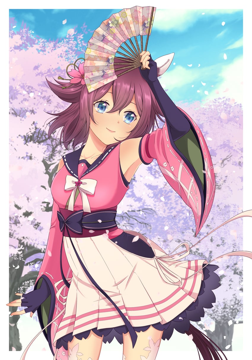 赛马娘、樱花千代王（盛开的力量）（赛马娘）、樱花千代王 1名女孩 兽耳 蓝眼 蓝天 脸红
