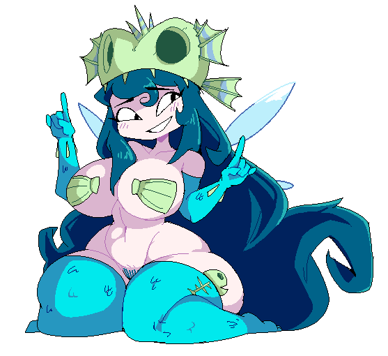 雷曼系列、雷曼：起源、annetta fish (rayman) 水蓝色手套 潜水袜 蓝发 乳房 遮盖乳头