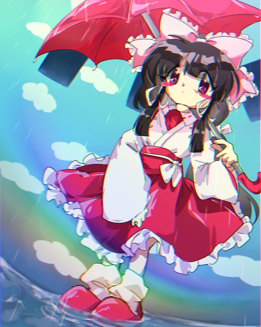 原创 1名女孩 黑发 腮红贴纸 蝴蝶结 色差