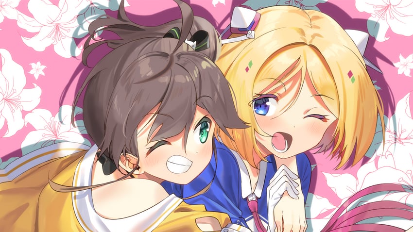 Hololive、亚绮·罗森塔尔、亚绮·罗森塔尔 (第一套服装) 2个男孩 呆毛 发型长度变动 (更短) 水色瞳 黑色丝带