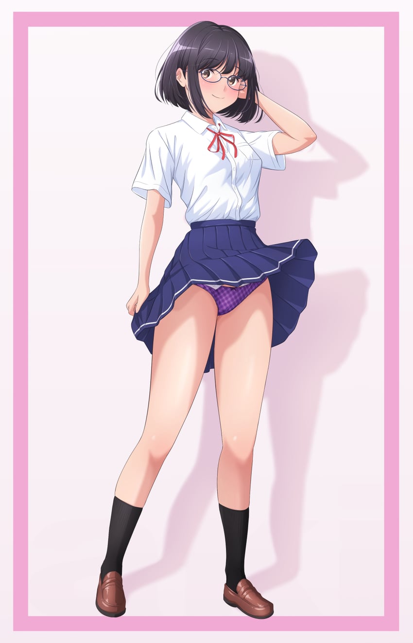 原创 1名女孩 黑瞳 黑发 黑袜 眼镜