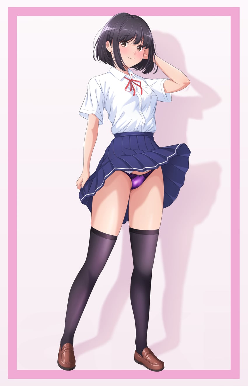 原创 1名女孩 黑瞳 黑发 黑色过膝袜 乐福鞋