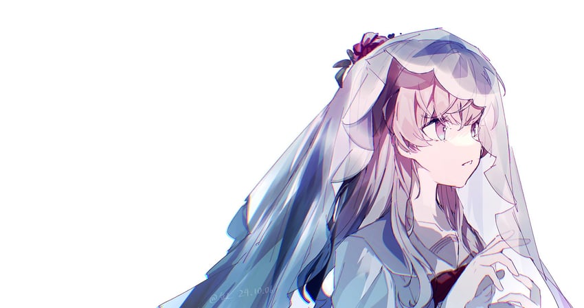 韵律源点 Arcaea、光 (Arcaea)、光 (零) (Arcaea) 1名女孩 婚纱面纱 长发 长袖 领巾