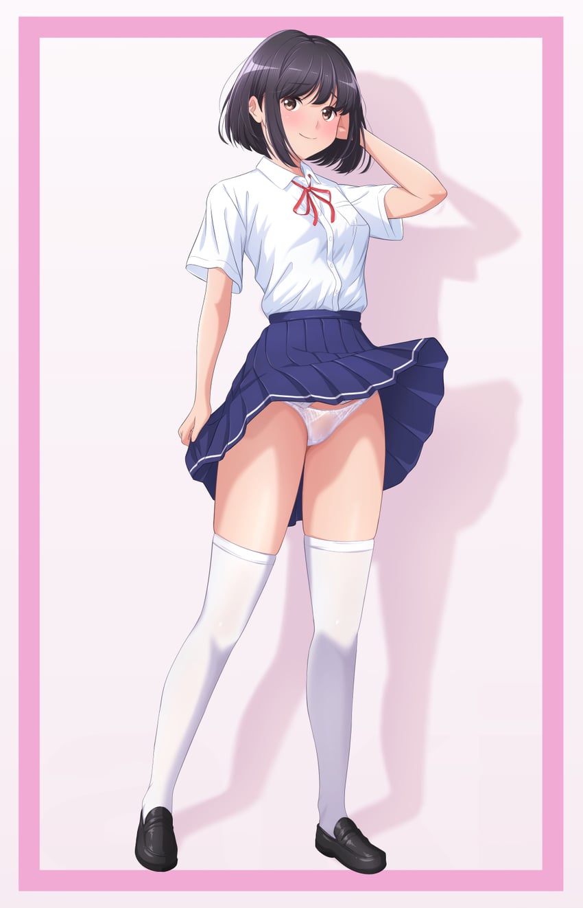 原创 1名女孩 黑瞳 黑发 乐福鞋 百褶裙