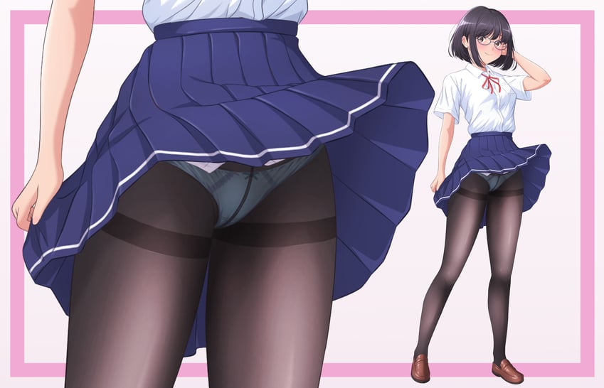 原创 1名女孩 黑瞳 黑发 黑色连裤袜 特写
