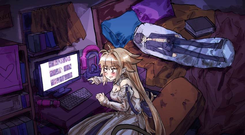 月姬、月姬 (重制版)、爱尔奎特 (地球姬) 1名女孩 呆毛 露背裙 露背装 眼袋