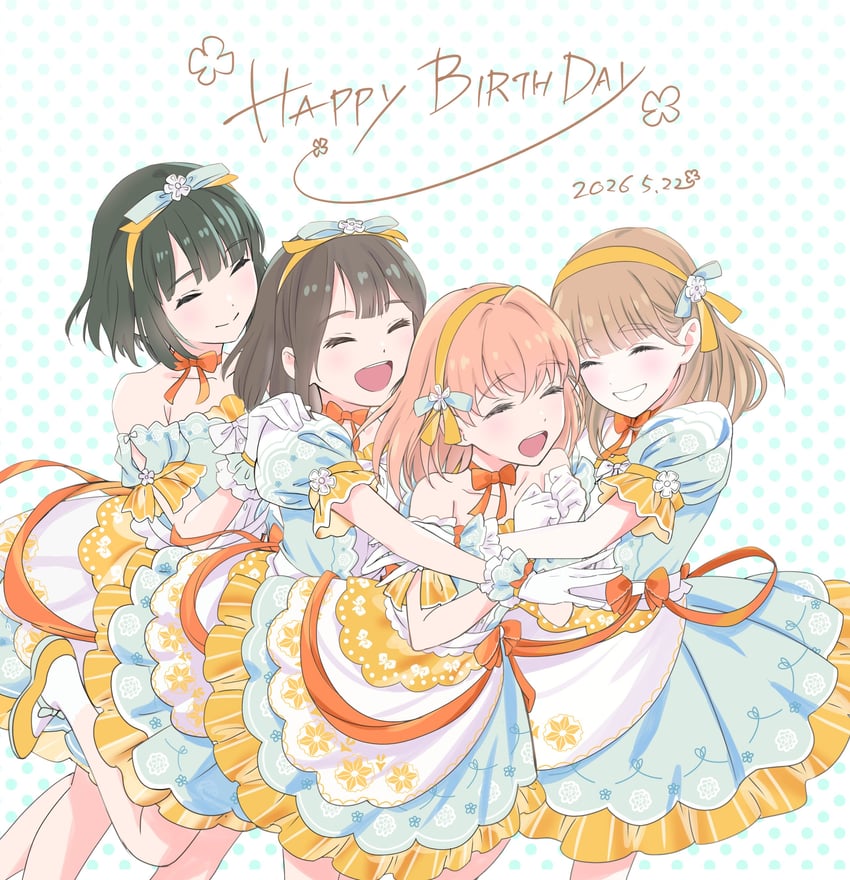 庆祝！ (Love Live!)、Love Live!、Love Live! 莲之空女学院学园偶像部 4个女孩 :D 微笑 动画化 水色背景