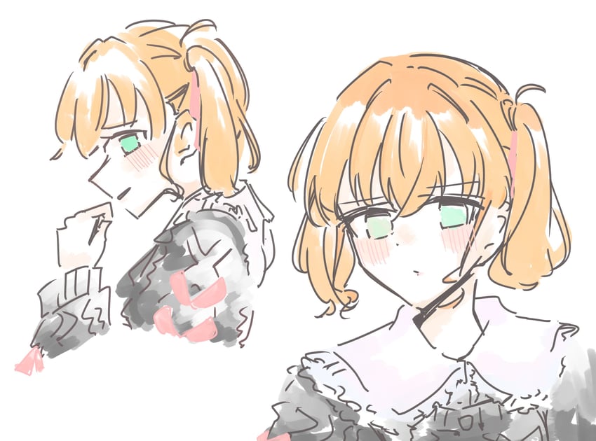 Love Live!、Love Live! 莲之空女学院学园偶像部、日野下花帆 1名女孩 黑色针织衫 脸红 开襟衫 有领衬衫