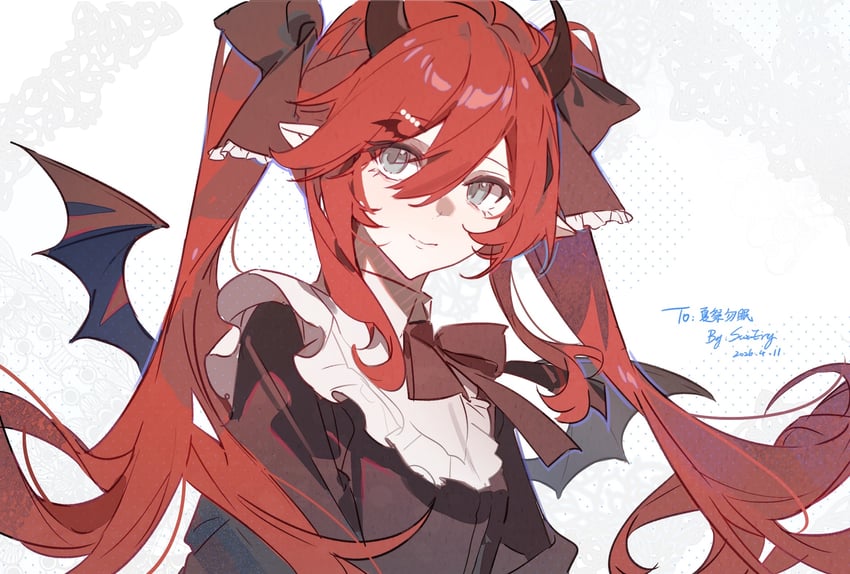 原创 1名女孩 围兜领 黑色蝴蝶结 黑色丝带 蝴蝶结