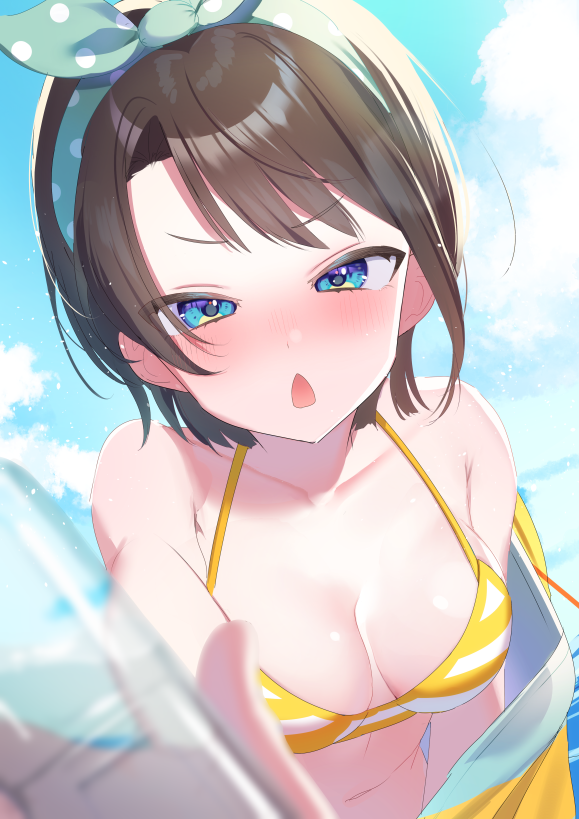 Hololive、大空昂、大空昴 (Hololive Summer 2019) 1名女孩 比基尼 蓝眼 蓝天 模糊