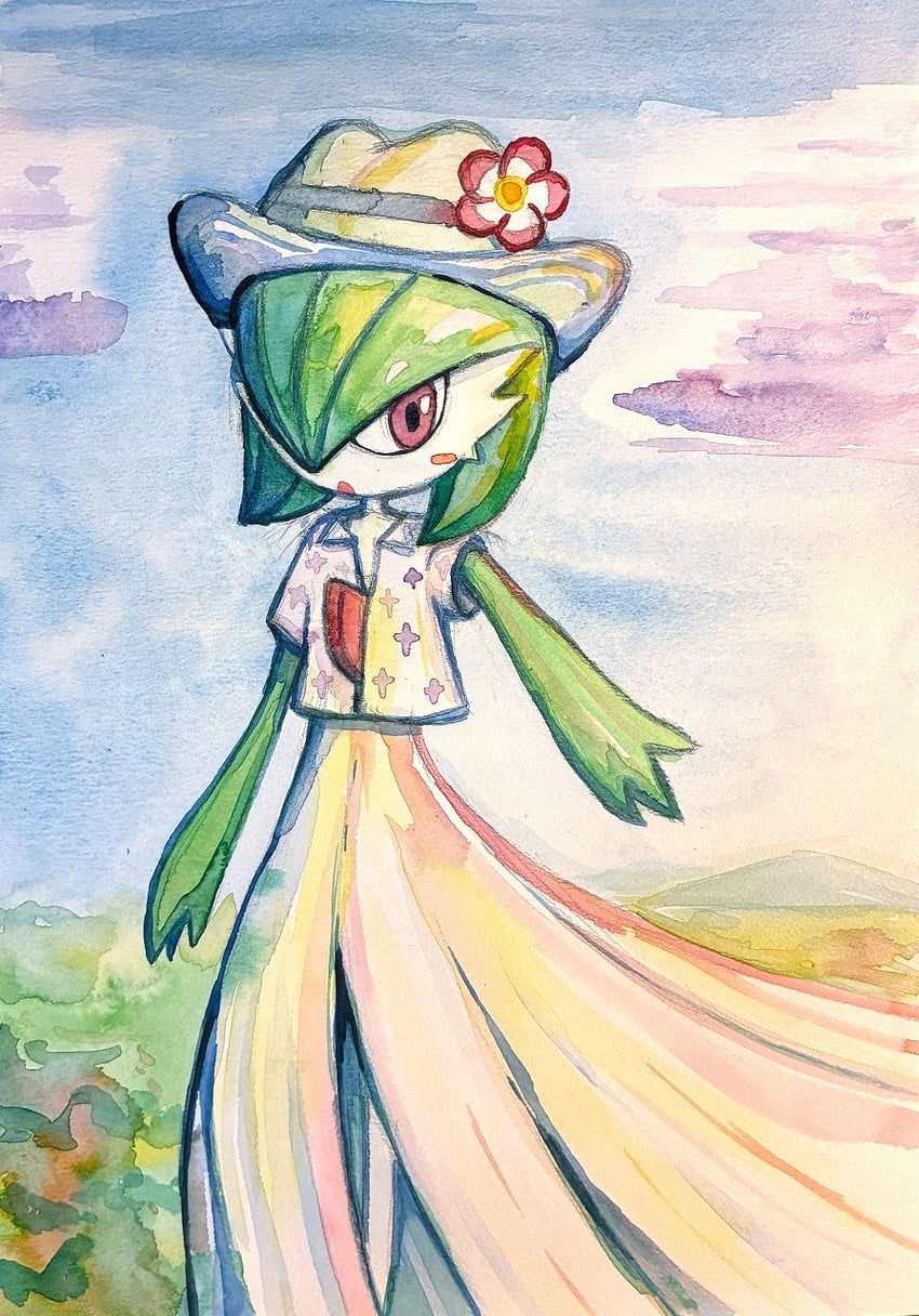 宝可梦、沙奈朵 1名女孩 波波头 有色皮肤 连衣裙 花