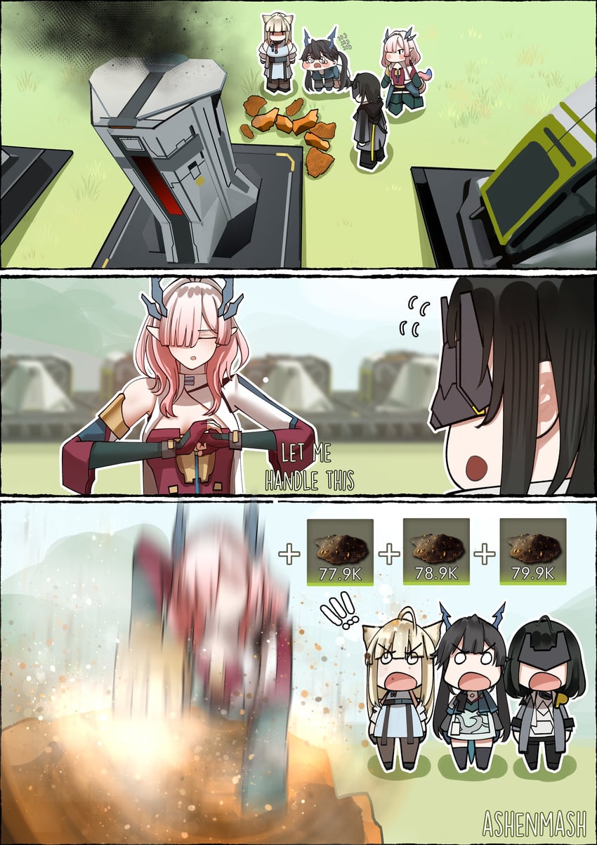 明日方舟、明日方舟：终末地、陈千语 (明日方舟) 三格漫画 作者名 鸟娘 黑色大衣 黑发