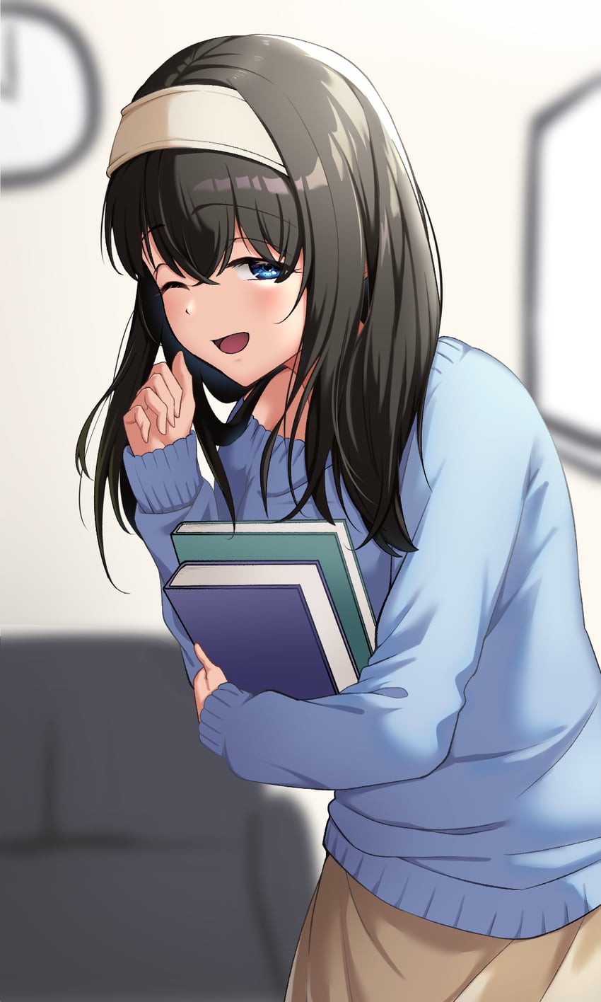 偶像大师、偶像大师 灰姑娘女孩、鹭泽文香 1名女孩 :D 微笑 黑发 蓝眼
