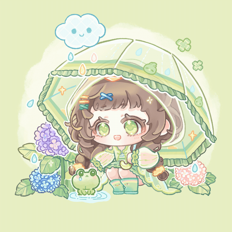 暖暖系列、闪耀暖暖、虹色雨(闪耀暖暖) 1名女孩 动物 动物鞋子 眨眼 蓝花