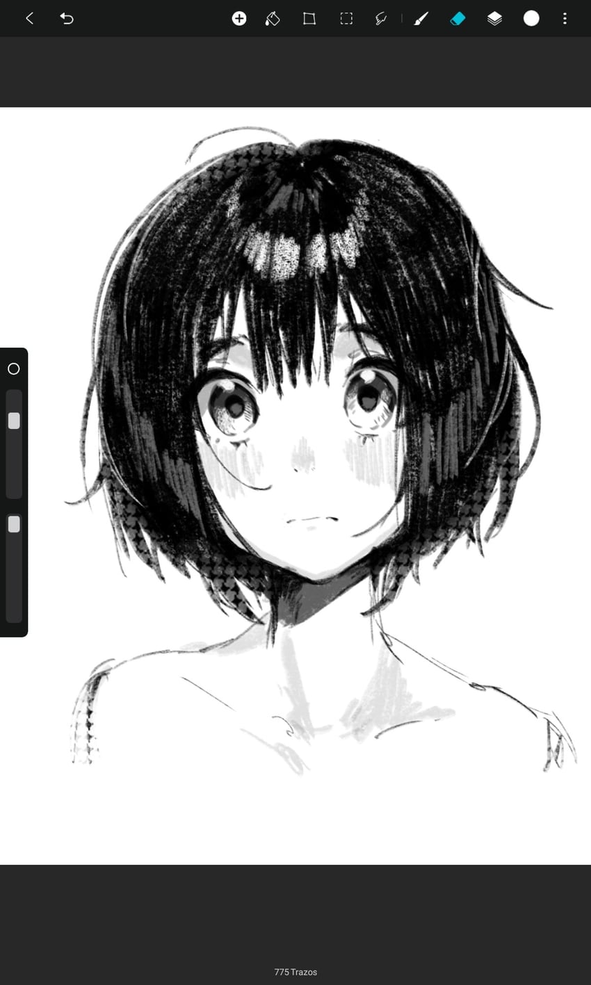 原创 1名女孩 呆毛 画框中的绘图软件 脸红 波波头