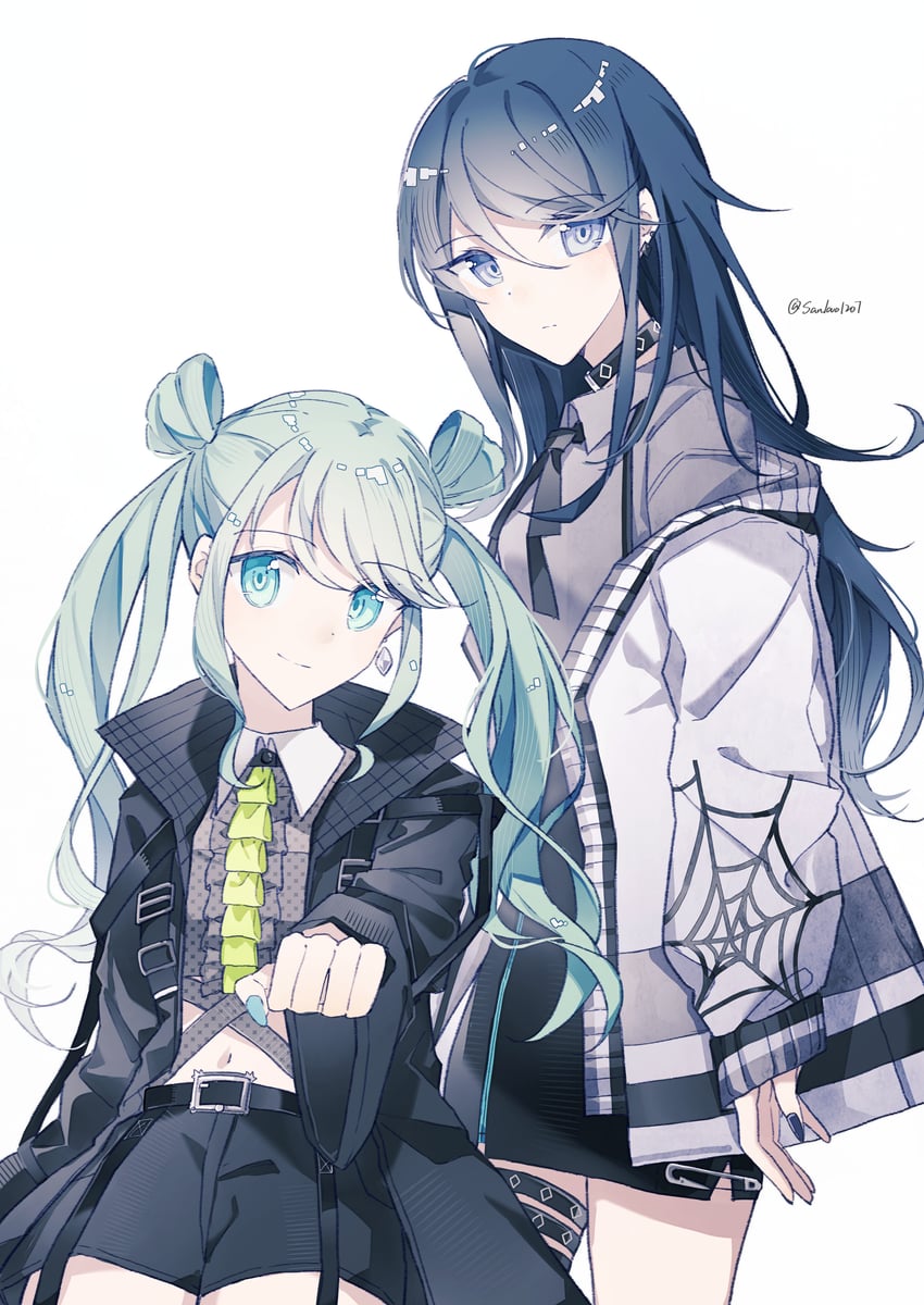 世界计划、VOCALOID、初音未来 2名女孩 腰带 黑色皮带 黑色项圈 黑色大衣