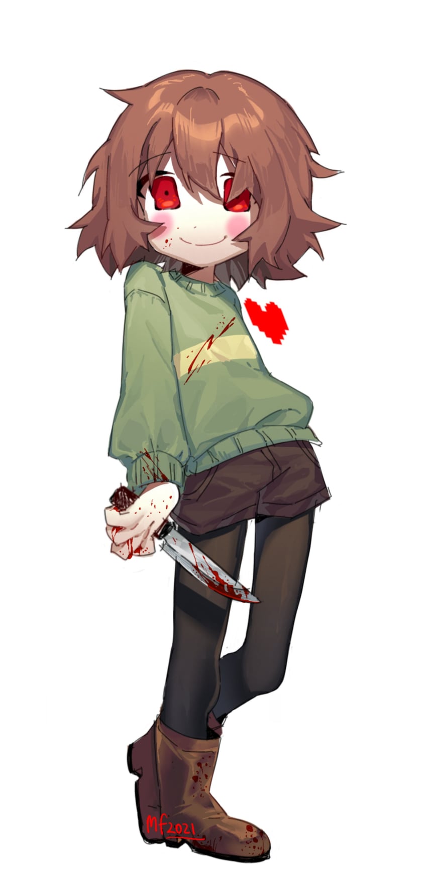 传说之下、Undertale/Deltarune、恰拉 (Undertale) 1个其他角色 2021年 踝靴 手放在身体两侧 黑色连裤袜