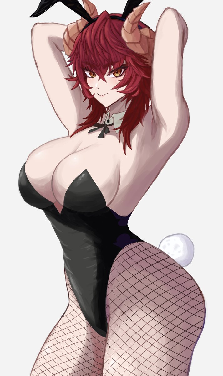 袜子事务所、Zentreya、Zentreya (龙形态) 1名女孩 兽耳 双手抱头 黑色紧身连体衣 乳房