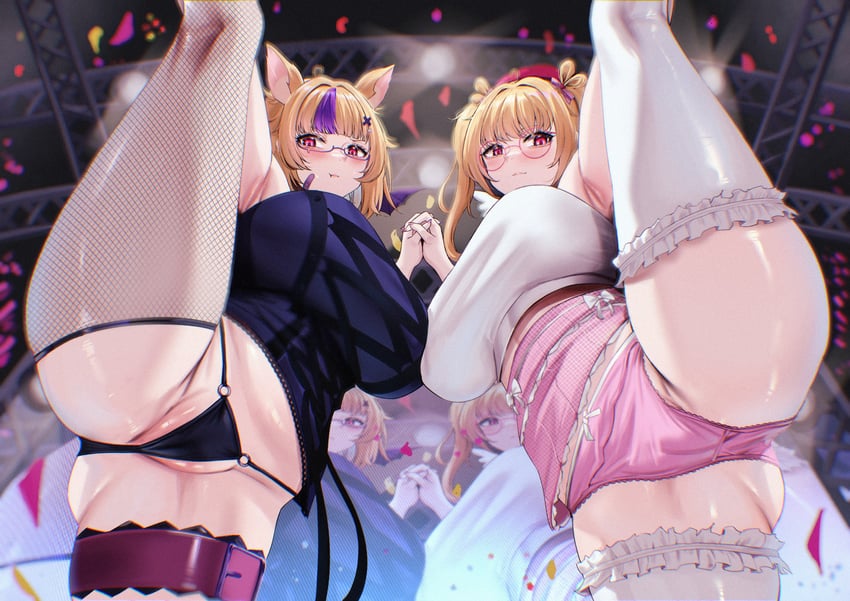 原创、害羞水果 2名女孩 呆毛 替换服装 乳房 渔网过膝袜