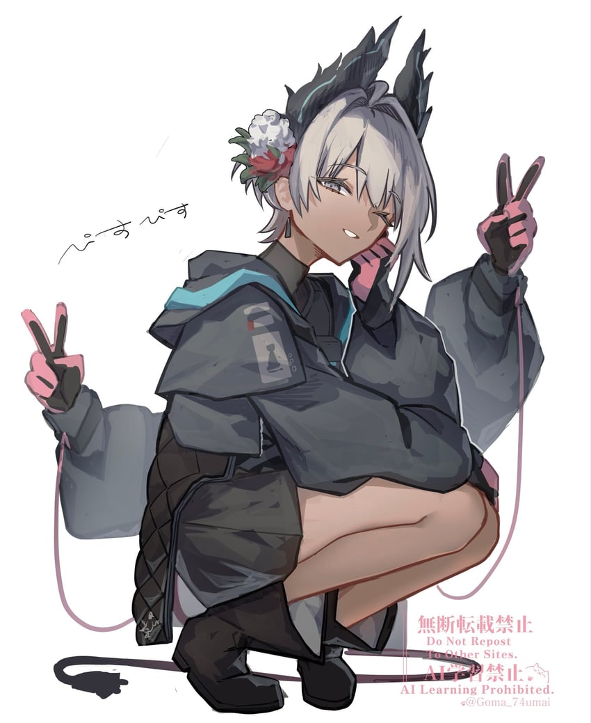 明日方舟、莱蒂亚 (明日方舟) 1名女孩 鸟娘 黑羽毛 靴子 电缆