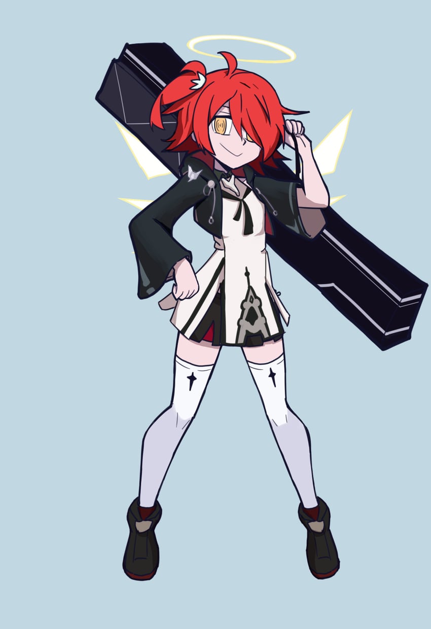 明日方舟、能天使 (明日方舟)、能天使 (新约) (明日方舟) 1名女孩 呆毛 天使 不对称袖子 黑色靴子