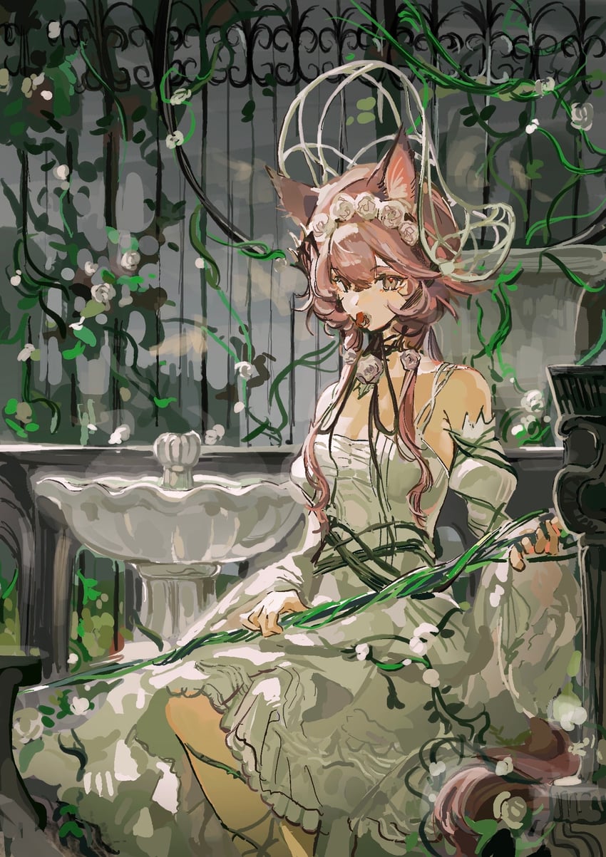 明日方舟、万顷 (明日方舟)、vendela (the enigma of roses) (arknights) 1名女孩 兽耳 露肩 乳房 棕眼睛