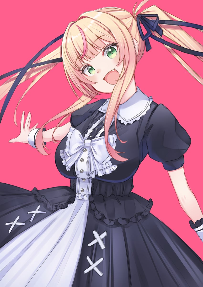 Hololive、桃铃音音、桃铃音音 (女仆) 1名女孩 :D 黑色连衣裙 黑色丝带 金发