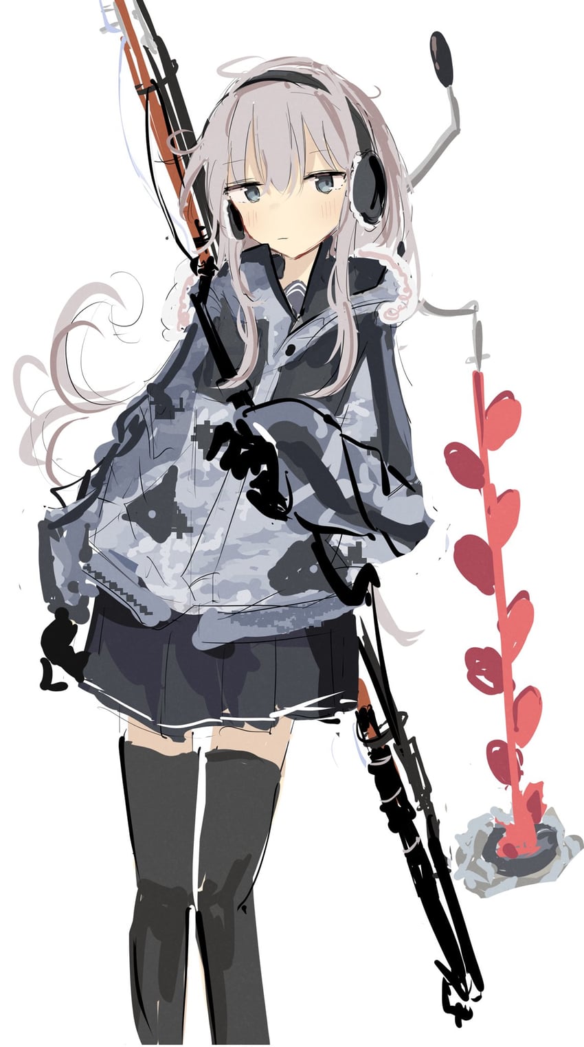 舰队Collection、东方Project、响 1名女孩 发型长度变动 (更长) 移开视线 黑色手套 黑色发带